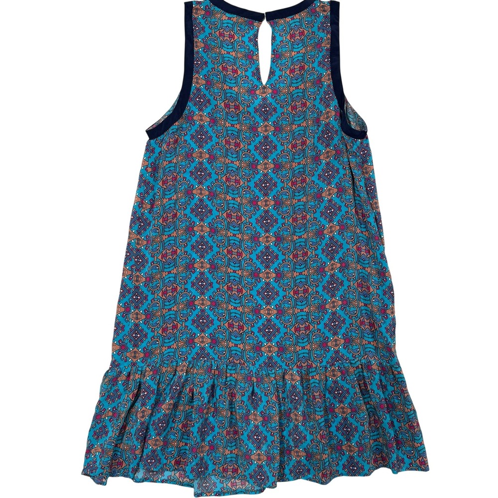 Tolani Womens Blue Silk Geometric Medallion Ruffle Hem Sleeveless Tunic Top L 94 - Picture 3 of 9